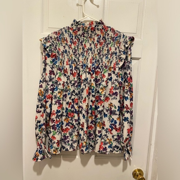 French Connection Black and White Smocked Blouse - Picture 2 of 7